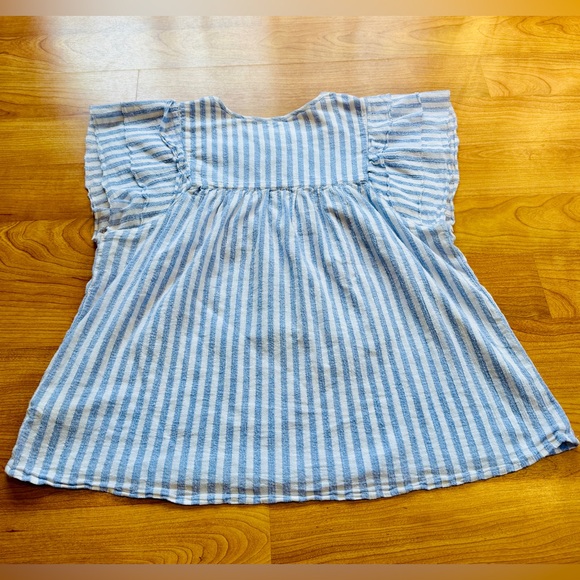 GAP Women’s Blue & White Ruffle Short Sleeve Striped Smock Top – Size Medium - Picture 6 of 6